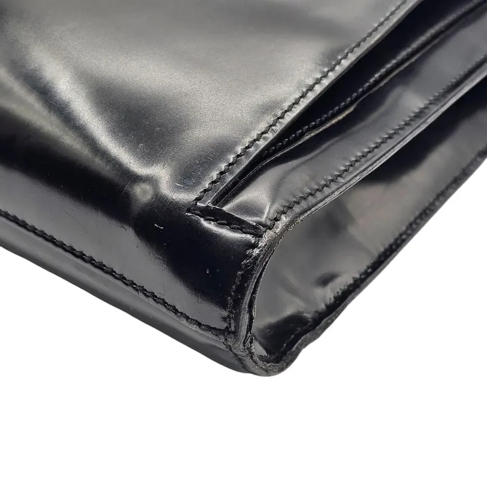Gucci Vintage Bamboo Top-Handle Briefcase Attache Black Patent Leather